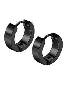 4/1 对黑色中性耳环套装不锈钢穿孔环状耳环男女哥特式街头流行嘻哈圆形耳环