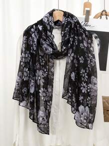 1 件休闲花卉印花围巾、Scar 披肩