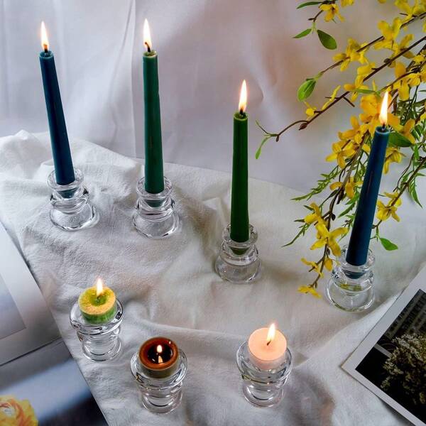 6pcs Clear Candlestick Holders- Taper Candle Holders For Table Centerpiece- Glass Candle Holder For Wedding, Dinner Table, Party And Festival Decoration Gifts Birthday Graduation