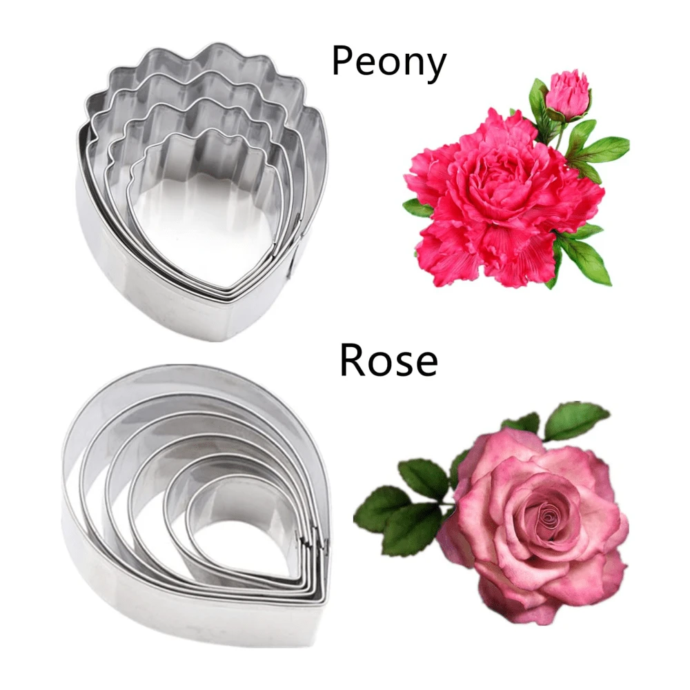 5pcs Stainless Steel Peony Cutter,Flower Cutter Fondant Cookie Flower Sugarcraft Making Tools For Wedding,Birthday Cake Decorating - Peony - View 1