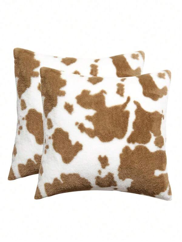 Cow Print Throw Pillow Covers 1pc, Western Cow Decor Faux Fur Decorative Pillow Covers For Sofa, Couch, Living Room
