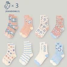 1/3/5/10 双随机颜色中筒袜，时尚女士学生袜，适合春季，白色