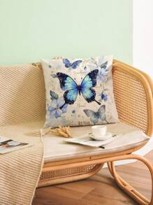 装饰花卉和蝴蝶设计枕套，无插入物，方形天鹅绒印花垫套适用于客厅、卧室、家居装饰、沙发、汽车、所有季节