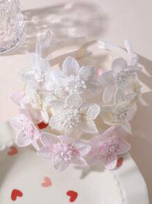 1pc/3pcs Girls Floral Faux Pearl Headband, Suitable For Daily Wear - Multicolor - View 1