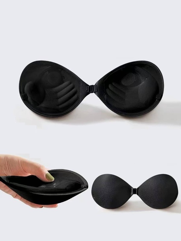 Adhesive Bra 3CM Thickness, Invisible Bra For Small Chest Backless Strapless Dress, Reusable Breast Augmentation Bra, 1 Piece Black