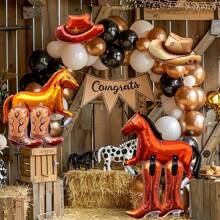 8pcs Western Theme Aluminum Foil Balloons Set, Horse & Cowboy Hat & Boot Shaped Aluminum Foil Balloons, Suitable For Western Cowboy Theme, Birthday Party Decoration, Horse Racing Events, Outdoor Dining Decor