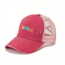 1pc Women's MAMA Embroidery Distressed Ponytail Mesh Baseball Cap, Adjustable Outdoor Casual Hat For Sun Protection, Suitable For Spring Autumn Travel, Versatile, Y2K Style Sun Hat' - Baseball Cap - View 11