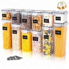 4/7/10/12/15件带盖密封食品储存容器，塑料厨房食品储藏整理和储存，谷物、面食、面粉、糖干粮罐，塑料食品保鲜罐，家居装饰，圣诞礼物，家居礼品，房间装饰 - 黑與白 - 查看 14