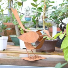 1pc Rustic Metal Rabbit & Bird Garden Stake - Rusty Bunny Yard Art For Farmhouse Decor, Perfect For Easter, Christmas, Halloween, Thanksgiving & - Bird - View 2