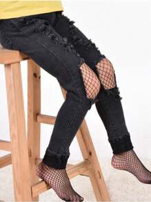 1 件女童网眼马镫紧身裤，适合跳舞和搭配牛仔裤/紧身裤穿着 - 黑色 - 查看 5