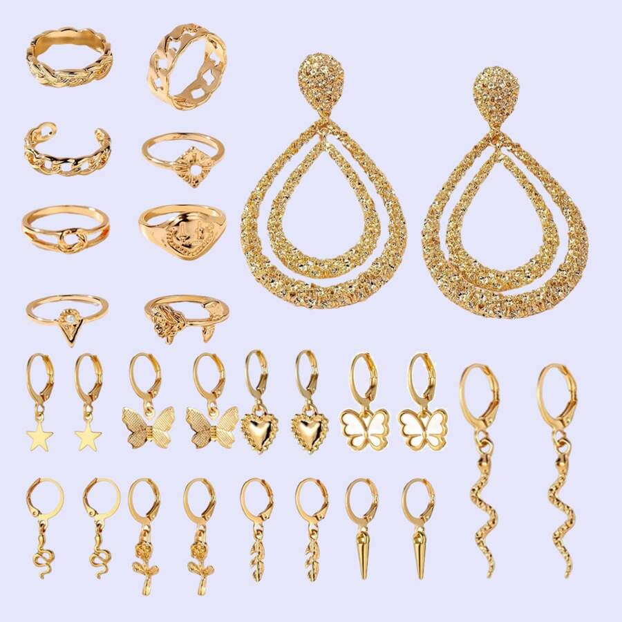 28pcs/Set Fashionable & Elegant Assorted Shaped Earrings
