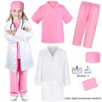 6 件/套儿童医生服装套装，幼儿医疗装扮服装，医生服装，男孩和女孩的职业角色扮演（随机配饰款式）