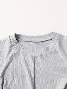ii Women V-Neck Ruched Waist Short Sleeve Split Side Mid-Length Dress - Grey - View 4