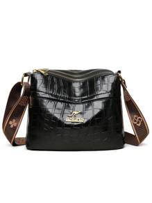 Túi đeo chéo vải dập nổi họa tiết cá sấu nhỏ cho nữ, Túi đeo vai nhẹ cho tuổi trung niên, Thiết kế xuân/thu mới - màu đen - Xem 5