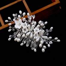 1pc Vrouwen Hoofddeksel Witte Bloem Kristal Kunst Parel Haar Kam, Europese En Amerikaanse Stijl Bruiloft Accessoires, Handgemaakte Bruidshaar Clip Voor Kapsels, Bruidsjurk En Jurk