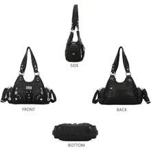 Angel Kiss Purses For Women Small Hobo Shoulder Bags Vagen Leather Multi-Pocket Tote Bag With Zipper - 黑色1 - 查看 5