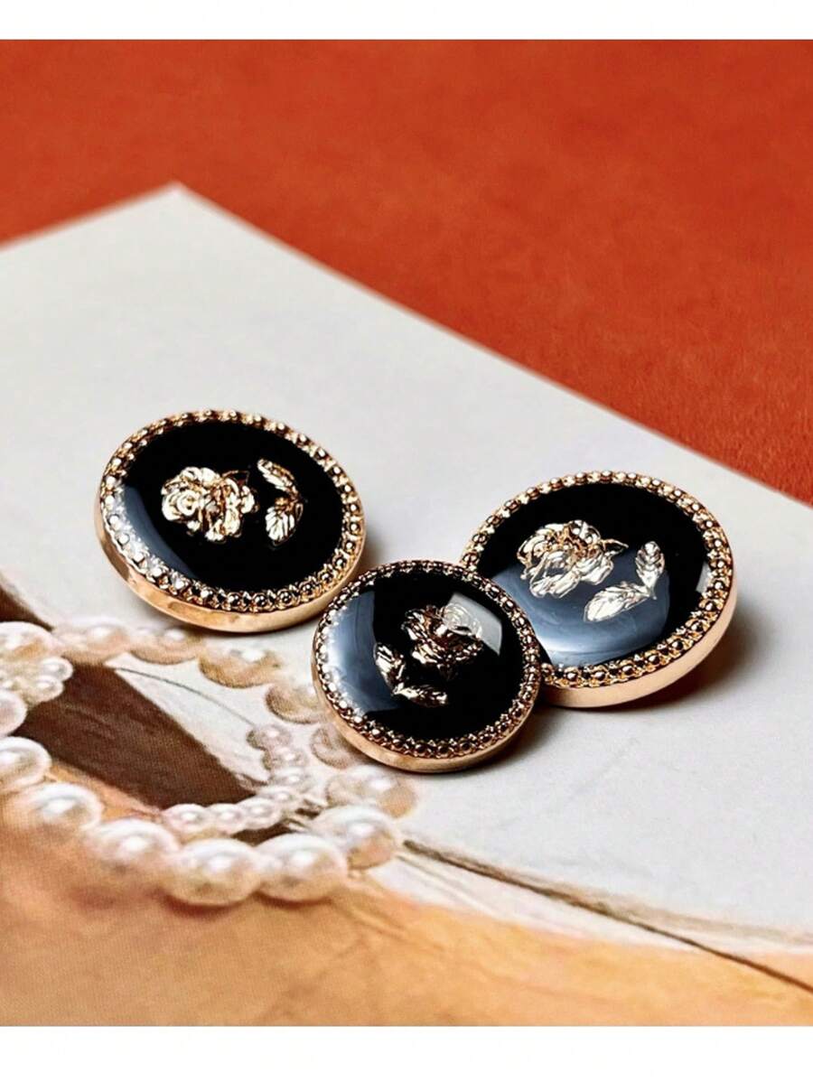 5pcs/Set Gold Rose Resin Buttons, High-End Metal Buttons, Decorative Buttons, Flower Buttons