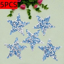 5pcs 4cm Shiny Star-Shaped Rhinestone Colorful Pentagram Diamond Stickers, Hot-Melt Resin Rhinestone Pattern Patches, DIY Shoes Bags Clothes Hot-Stamping Decorative Stickers - Silver - View 19