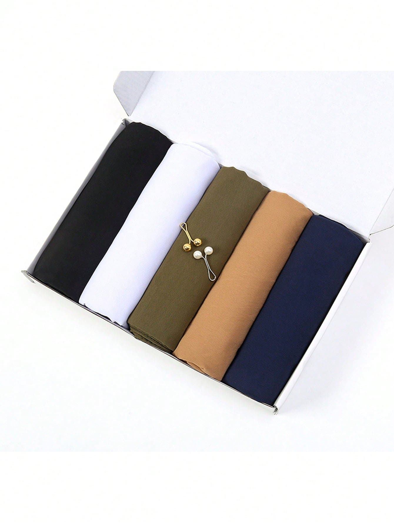 女士纯色雪纺头巾套装（5条头巾+2个发夹），适合搭配连衣裙 - 彩色 - 查看 1