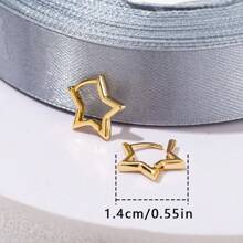 1 Pair Golden Plated Star Earrings For Couples Five-Pointed Star Ear Hoop - Yellow Gold - View 6