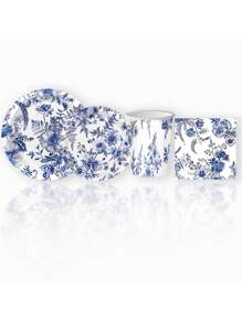 Juego de 100 piezas de vajilla desechable de porcelana azul y blanca, incluye platos, servilletas y vasos de papel para picnic primaveral, boda, fiesta, para 25 personas