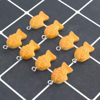 10pcs Vintage Classic Cookie & Fish Shaped Resin Charm Pendant DIY Jewelry Craft Bracelet Necklace Bracelet Pendant Accessory, Jewelry Making Supplies, Suitable For Women, Mother's Day, Valentine's Day And Festivals