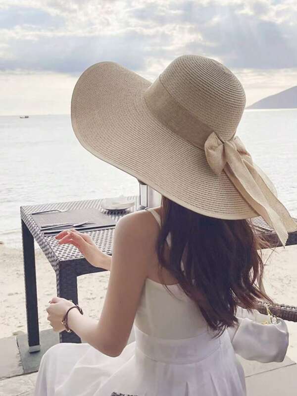 1 pièce Chapeau de soleil en paille minimaliste pour le printemps/été, chapeau de soleil de protection pour la randonnée en plein air et la plage