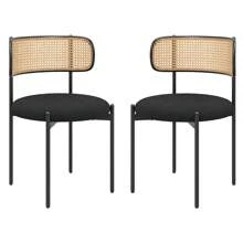 Rattan Back Fabric Upholstered Side Chair (Set Of 2) - Black - View 1
