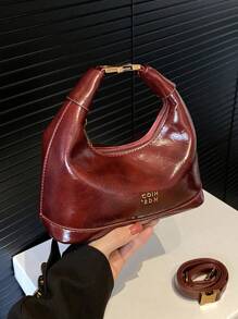 高级光泽感勃艮第红复古手提包，小众设计时尚斜挎包，优质质感经典优雅单肩包，日常百搭，适合日常搭配、摄影约会使用 - 酒紅色 - 查看 8