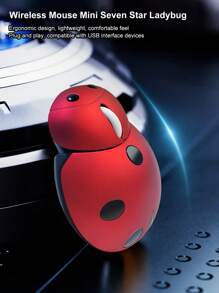 Souris sans fil à 7 étoiles en forme de coccinelle alimentée par batterie, design créatif convenant aux ordinateurs portables, de bureau, au bureau, aux jeux et à un usage domestique, souris sans fil silencieuse avec récepteur USB 2,4G