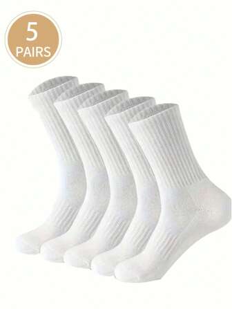 5 Pairs Men's Crew Socks, Suitable For Daily Wear, Fall