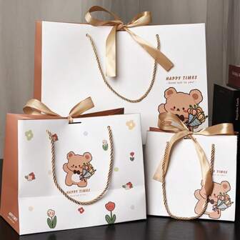 1pc Bear-Shaped Paper Gift Bag, Holiday Gift Bag, Candy & Cookie Paper Bag, For Mother's Day , Bridesmaid Gifts , Graduation Gifts , Birthday Gifts,Wedding Gifts