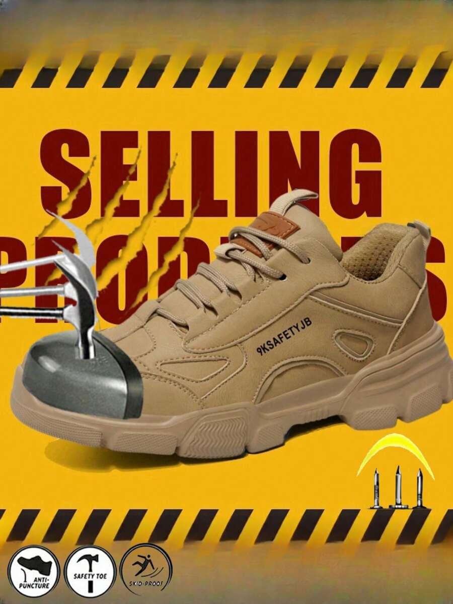 Men's Fashion Steel Toe Work Boots, 2025 Lightweight Anti-Puncture Shoes, Steel Toe Cap Boots, Crush Proof, Unisex & Plus Size Shoes, Anti-Impact Protection Shoes, Outdoor Hiking Boots - Beige - View 1