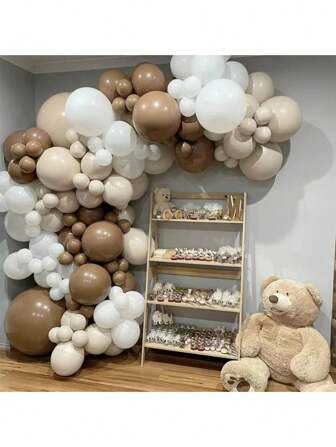 Set de 123 piezas de globos de color café y beige, adecuado para decoración de cumpleaños, boda, baby shower y fiestas festivas