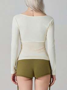 Women's Y2K Fairycore Shirt Top Vintage Lace Trim Square Neck Long Sleeve Button Down Ribbed T Shirts Tops Solid Color Slim Fit Tees Summer Blouses Casual Going Out Tops Aesthetic Clothes Streetwear - 白色 - 查看 7