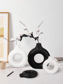 1 件现代北欧风格甜甜圈花瓶 - 几何圆形设计家居客厅装饰，塑料花卉中心装饰