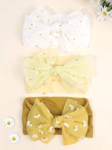 3件套雏菊发箍，可爱花朵蝴蝶结发箍，白色雪纺蝴蝶结发箍，弹性发圈，儿童及婴儿发饰 - 彩色 - 查看 10