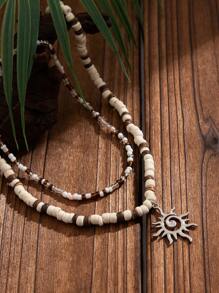 1 件/2 件冲浪者贝壳海星项链，时尚波西米亚风假日串珠项链，男士简约太阳吊坠锁骨链，日常穿着和派对礼物配饰 - 混色 - 查看 5