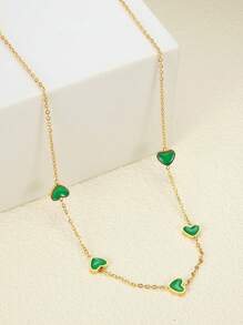MONALLY 18K Gold Plated 1pc Glamorous Heart Green Gold Women Necklace Girls' Pendant Chain Stainless Steel Jewelry Versatile Best Friend Birthday Anniversary Gift Western Fashion Style