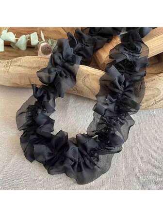 1pc 2Yards/10Yards Double-Layer Chiffon Pleated Lace Trim, Three-Dimensional Organza Ruffle For DIY Skirt Hem, Dress Embellishment & Craft Projects - Available In White, Black, Pink