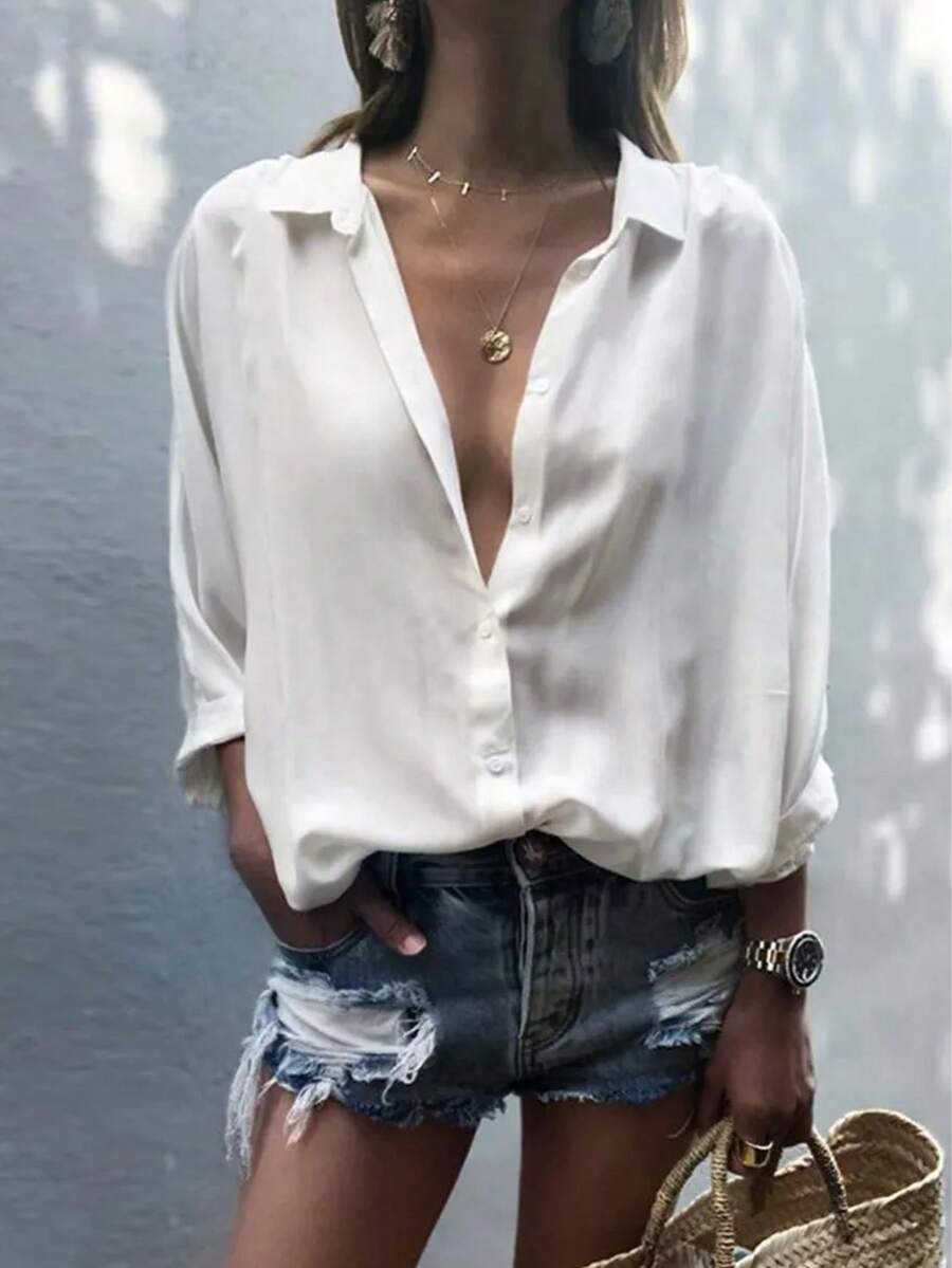 Women's Casual Loose & Flattering Blouse, Versatile For Work Commute - White - View 1