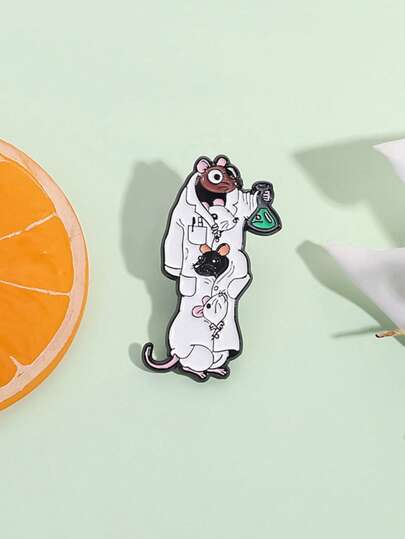 1 bucă amuzantă broșă email de șoarece de știință, bijuterii de laborator de știință, insignă de laborator de chimie pentru cadouri de doctor chimist