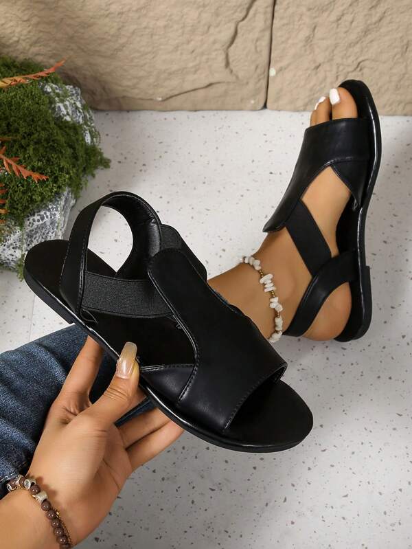 Novo Modelo Fashionable de Sandálias Femininas, Splicing de Tecido Elástico, Ajuste Confortável, Versátil