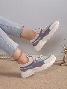 女士休闲防滑软底透气运动户外鞋，春秋季节流行时尚 - 淡紫色 - 查看 2