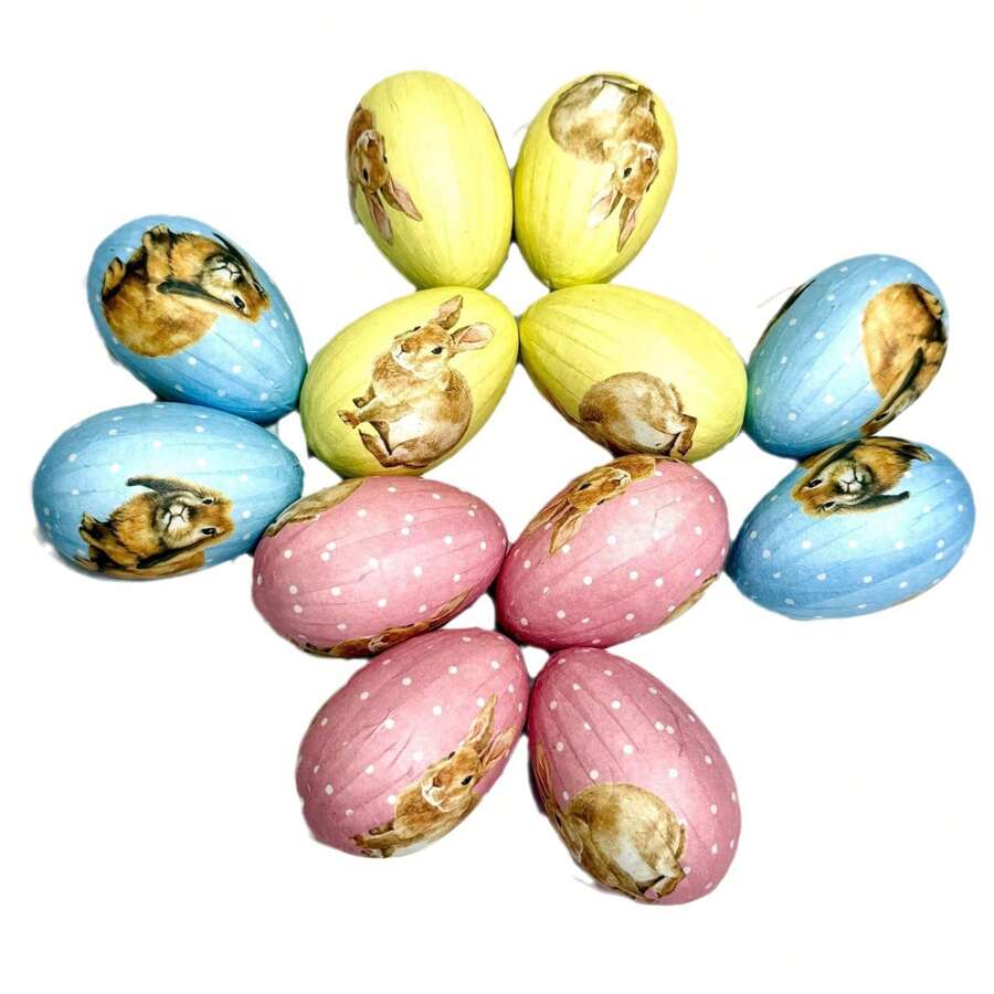 Easter Egg Decorations Set Of 12 Colorful Bunny Pattern Easter Egg Ornaments For Home Holiday Decor - Colorful - View 1