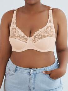 Plus Size Thin Lace Underwired Bra, Sexy Solid Color Women Lingerie, Lift