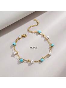 1pc Natural Stone Stainless Steel Anklet For Women, Summer Beach Foot Jewelry (Note: Asymmetrical Stones, Varied Stone Sizes, Color Differences, Handmade Chain Lengths May Vary)