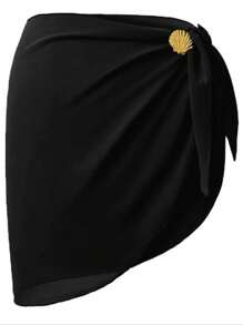 1pc 50*180cm Casual Polyester European & American Solid Color Chiffon Beach Cover-Up, Quick Dry Swimwear Shawl For Sea/Bikini Women