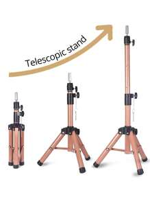 Wig Stand Tripod Mannequin Head Stand, Adjustable Heavy Duty Wig Head Stand For(Mannequin Head Not Included) Cosmetology Hairdressing Training - Pink - View 4