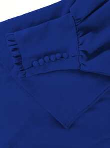 Blusa de manga larga con botón, lazo y estilo suelto de unicolor, estilo europeo y americano para mujeres